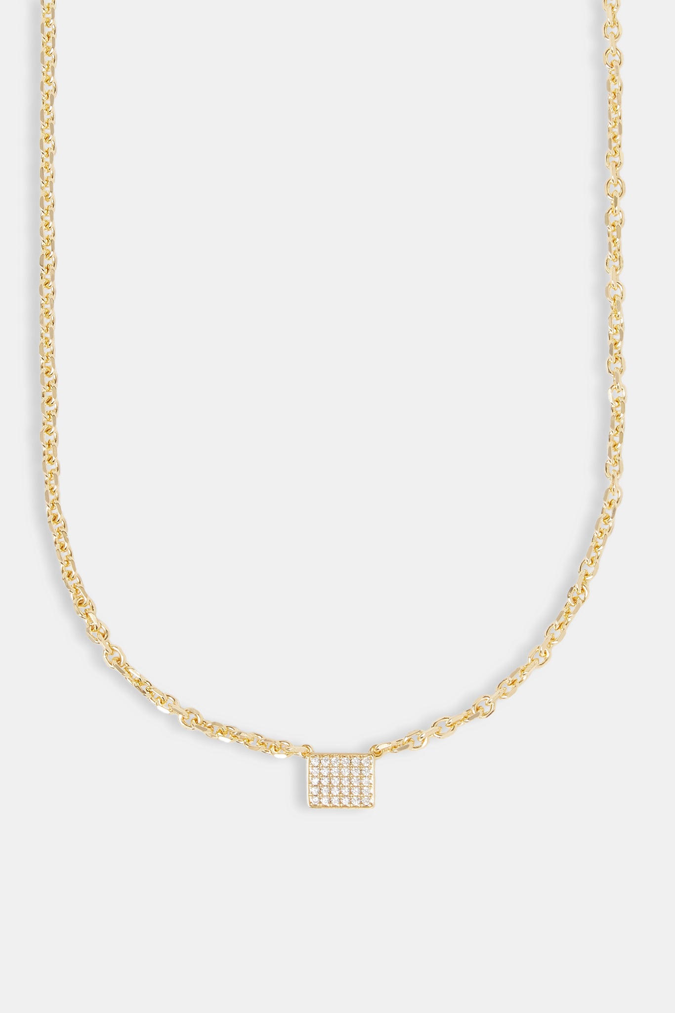 Iced Pave Rechteckige Anhänger Halskette - 10mm - Gold